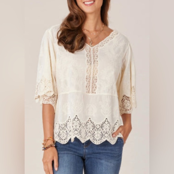 Democracy Women's Crochet Cotton Peplum Top S - Picture 2 of 11